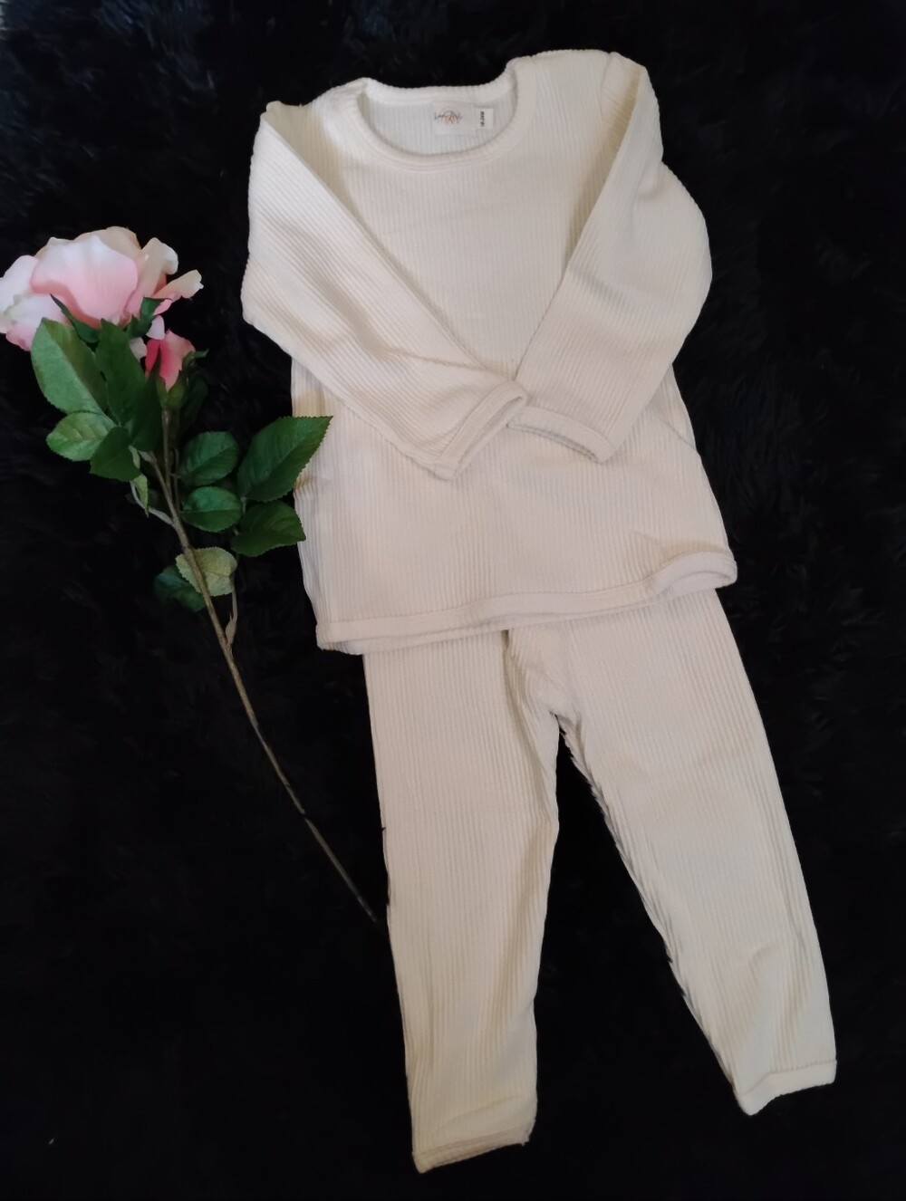 NEW Kids Ribbed Long Sleeve Set - Cream - Picture 2 of 4